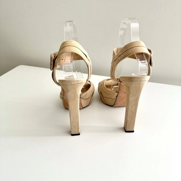 GUCCI Nude Suede Ankle Strap Chunky Heel Platform Sandals Size 38 (US 8) - Picture 9 of 14